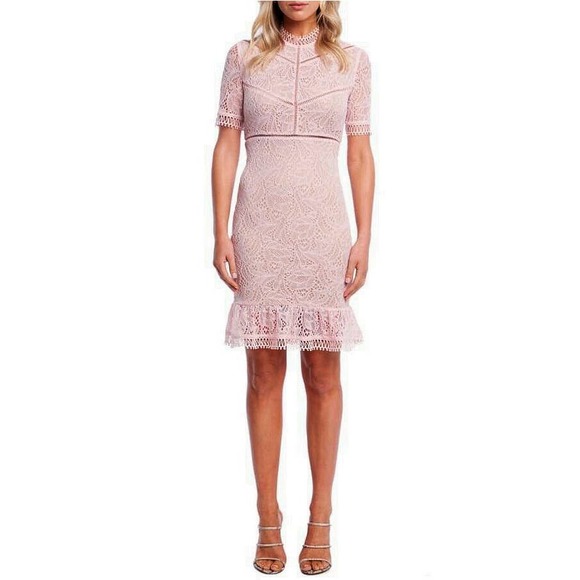 Bardot Dresses & Skirts - Bardot Theodora Lace Sheath Mini Dress In Soft Pink Wedding Preppy Party